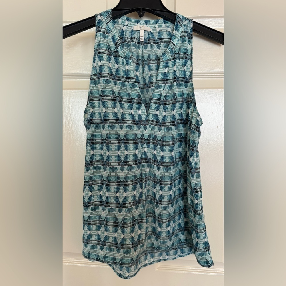 Joie Aruna 100% Silk Sleeveless Blouse Green Geometric Print Size S
